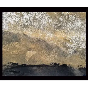 I lager Inramad Canvastavla i trä - 41x56 cm - Abstrakt landskap med gyllene och svarta toner Guld / Svart - Inredning