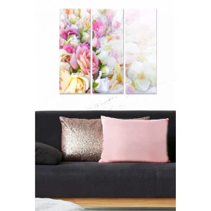 Canvastavla i trä 3-delar 50x70 cm - Färgrik bukett av blommor Rosa / Gul / Vit - Inredning Köp online