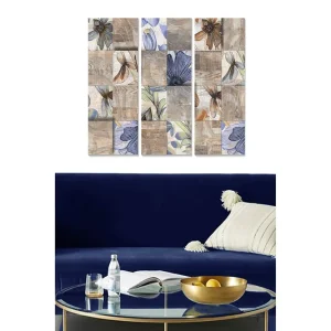 Canvastavla i trä 3-delar 50x70 cm - Blommig komposition med en träliknande bakgrund Blå / Beige / Grön - Inredning Endast idag