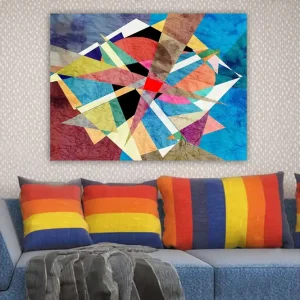 Kundfavorit Canvastavla 70x100 cm - Abstrakt komposition med geometriska former i livliga färger Blå / Röd / Svart - Inredning