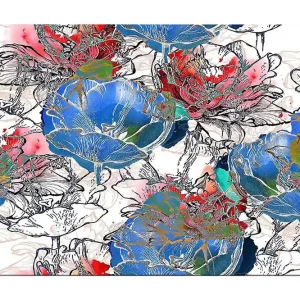 Begränsat erbjudande Canvastavla 70x100 cm - Färgglada blommor i en livlig komposition Blå / Röd / Grön - Inredning
