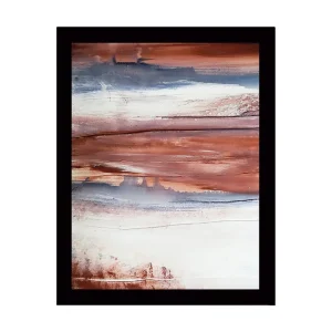 Rabatter Inramad Canvastavla i trä - 41x56 cm - Abstrakt landskap med jordnära toner Rödbrun / Blå / Vit - Inredning