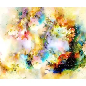 Beställ idag Canvastavla 70x100 cm - Abstrakt konstverk med färgexplosioner som skapar en drömlik atmosfär Blå / Gul / Rosa - Inredning