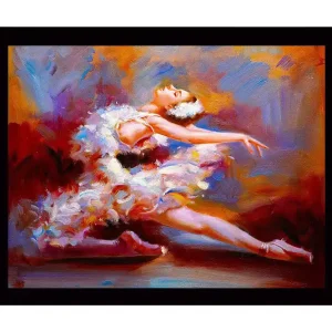 Inramad Canvastavla i trä - 41x56 cm - Dansande ballerina i en färgsprakande klänning Röd / Vit / Orange - Inredning Nyhet