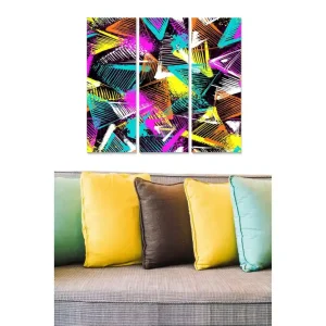 Canvastavla i trä 3-delar 50x70 cm - Färgglad abstrakt komposition med geometriska former Lila / Turkos / Orange - Inredning Beställ nu