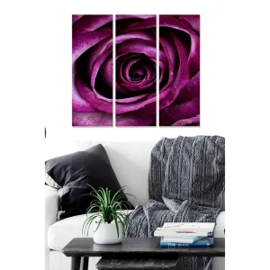 Canvastavla i trä 3-delar 50x70 cm - Djup lila ros i närbild Lila / Mörk lila - Inredning Sänkt pris