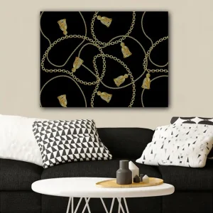 Nedsatt pris Canvastavla 70x100 cm - Mönster av kedjor och fransar i en elegant design Guld / Svart - Inredning