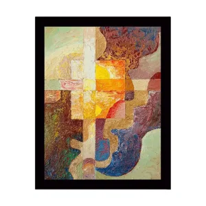 Inramad Canvastavla i trä - 41x56 cm - Abstrakt komposition med geometriska former och varma färger Guld / Brunt / Beige - Inredning Rea