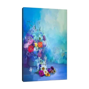 Canvastavla 70x100 cm - Färgglad bukett med blommor i olika nyanser Blå / Lila / Röd - Inredning Reapris
