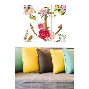 Kampanj Canvastavla i trä 3-delar 50x70 cm - Blommig ankare med färgglada blommor och gröna blad Rosa / Grön / Gul - Inredning