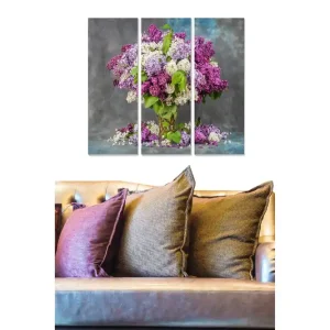 Canvastavla i trä 3-delar 50x70 cm - Färgrik bukett av syrenblommor Lila / Vit / Grön - Inredning Beställ idag