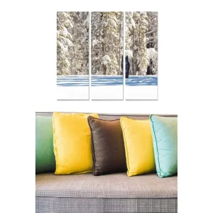 risnedsättning Canvastavla i trä 3-delar 50x70 cm - Snöklädda träd i en vinterlandskapsscen Vit / Blå / Grön - Inredning