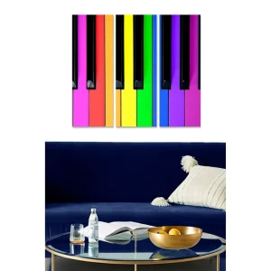 Canvastavla i trä 3-delar 50x70 cm - Färgglad pianotangentkomposition Lila / Gul / Rosa - Inredning Utförsäljning
