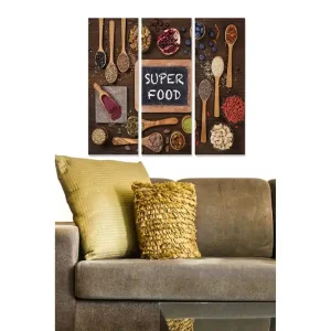 Canvastavla i trä 3-delar 50x70 cm - Färgglad samling av superfoods och kryddor på en träyta Brun / Röd / Svart - Inredning Outlet
