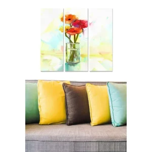 Canvastavla i trä 3-delar 50x70 cm - Färgrik bukett av blommor i en glasvas Röd / Orange / Grön - Inredning Trygg betalning