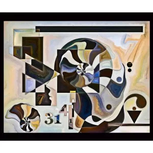 Rea Inramad Canvastavla i trä - 41x56 cm - Abstrakt komposition med spiraler och geometriska former Svart / Vit / Brun - Inredning