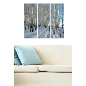 Canvastavla i trä 3-delar 50x70 cm - Vinterlandskap med björkar i snöklädd miljö Vit / Blå / Svart - Inredning Sista chansen