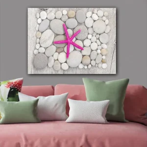 Canvastavla 70x100 cm - Rosa sjöstjärna omgiven av grå och vita stenar Grå / Vit / Rosa - Inredning Köp online