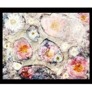 Inramad Canvastavla i trä - 41x56 cm - Abstrakt komposition med blommor i mjuka färger Rosa / Vit / Grå - Inredning Handla nu