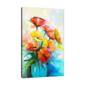 Kampanjpris Canvastavla 70x100 cm - Färgglad bukett med blommor i olika nyanser av orange och gult Orange / Gult / Grönt - Inredning