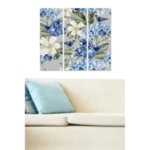 Canvastavla i trä 3-delar 50x70 cm - Blommig komposition med blå och vita blommor Blå / Vit - Inredning Begränsat erbjudande