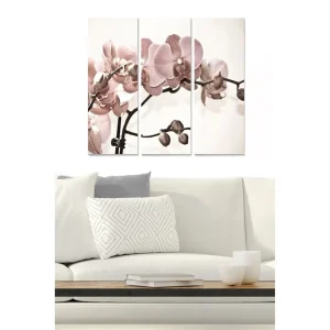Begränsat erbjudande Canvastavla i trä 3-delar 50x70 cm - Ljusrosa orkidéer på en stilren bakgrund Ljusrosa / Beige / Brun - Inredning