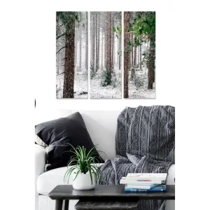 Rea Canvastavla i trä 3-delar 50x70 cm - Snöklädd skog med höga träd Grön / Brun / Vit - Inredning