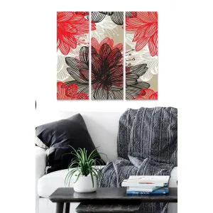 Canvastavla i trä 3-delar 50x70 cm - Färgrik komposition av blommor i olika nyanser Röd / Svart / Beige - Inredning Outlet