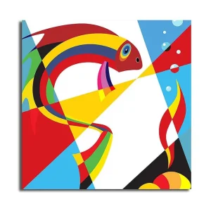 Canvastavla 45x45 cm - Färgglad fisk i abstrakt stil Röd / Gul / Blå - Inredning Fri frakt