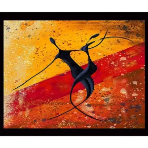 Inramad Canvastavla i trä - 41x56 cm - Dansande par i abstrakt stil Svart / Orange / Gul - Inredning Sänkt pris