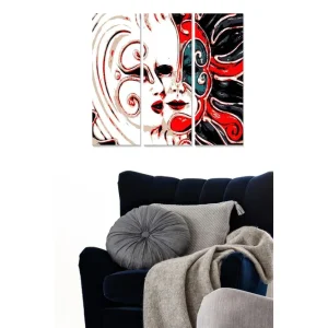 risnedsättning Canvastavla i trä 3-delar 50x70 cm - Masker med en dramatisk och färgstark design Röd / Svart / Vit - Inredning