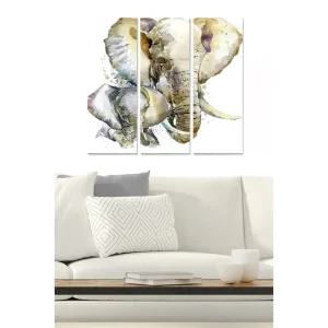 Beställ idag Canvastavla i trä 3-delar 50x70 cm - Mjukt målat elefantporträtt med en kalv Grå / Beige / Ljusblå - Inredning