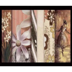 Outlet Inramad Canvastavla i trä - 41x56 cm - Stiliserad ballerina med blommor och mönster i bakgrunden Ljuslila / Beige / Brun - Inredning
