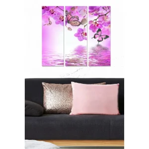 Reapris Canvastavla i trä 3-delar 50x70 cm - Vacker komposition av fjärilar och orkidéer i rosa nyanser Rosa / Lila / Vit - Inredning