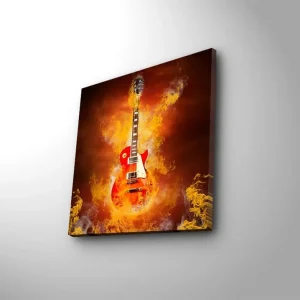Utförsäljning Canvastavla 45x45 cm - Eldig gitarr i en dramatisk komposition Röd / Orange / Gul - Inredning