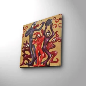 Canvastavla 45x45 cm - Dansande figurer i livliga röda och lila nyanser Röd / Lila - Inredning Kampanj