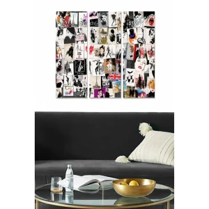 Canvastavla i trä 3-delar 50x70 cm - Collage av modeikoner och urbana motiv Svart / Vitt / Röd - Inredning Fynd