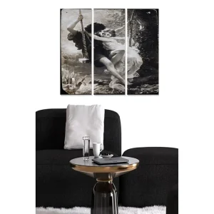 Canvastavla i trä 3-delar 50x70 cm - Romantisk scen med två personer som svänger tillsammans i en grönskande miljö Svart / Vit / Grå - Inredning Handla nu