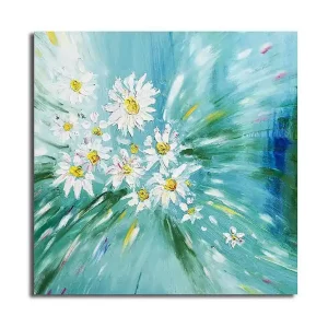 Rabatt Canvastavla 45x45 cm - Färgrik bukett av prästkragar i en dynamisk komposition Ljusblå / Vit / Gul - Inredning