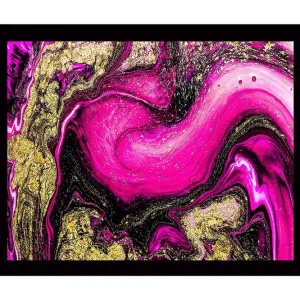 Populärt val Inramad Canvastavla i trä - 41x56 cm - Dynamisk abstrakt komposition med rosa och guldiga inslag Rosa / Guld / Svart - Inredning