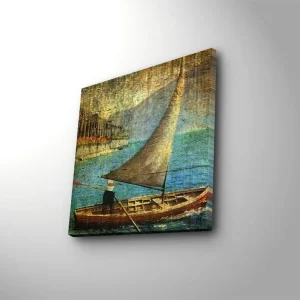 Begränsat antal Canvastavla 45x45 cm - Segelbåt på lugnt vatten Blå / Brun / Beige - Inredning