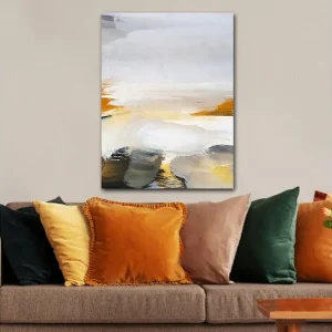 Canvastavla 70x100 cm - Abstrakt landskap med mjuka färgövergångar och ljusa toner Grå / Vit / Gul - Inredning risnedsättning