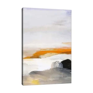 Canvastavla 70x100 cm - Abstrakt landskap med inslag av hav och klippor Orange / Grå / Vit - Inredning Erbjudande