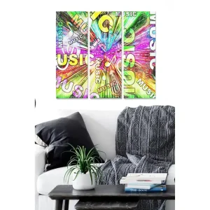 Nyhet Canvastavla i trä 3-delar 50x70 cm - Färgglad komposition med musikaliska teman Grön / Rosa / Gul - Inredning
