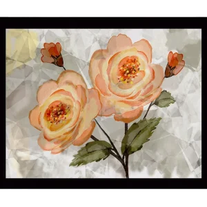 Kundfavorit Inramad Canvastavla i trä - 41x56 cm - Rosa blommor med gröna blad Ljusrosa / Grön / Beige - Inredning