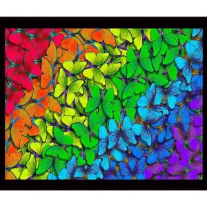 Inramad Canvastavla i trä - 41x56 cm - Färgglad samling av fjärilar i olika nyanser Grön / Blå / Röd - Inredning Begränsat erbjudande