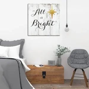 Canvastavla 45x45 cm - Inspirerande text med stjärna på träpanel Vit / Svart / Guld - Inredning Rea