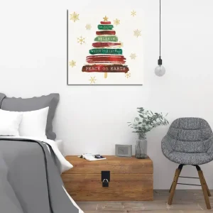 Canvastavla 45x45 cm - Julgran med text och dekorationer Grön / Röd / Brun - Inredning Premium