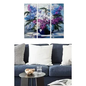 Canvastavla i trä 3-delar 50x70 cm - Färgrik bukett av blommor i en vas Lila / Blå / Grön - Inredning Extra rabatt