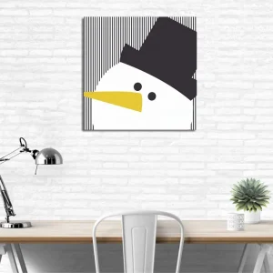Beställ nu Canvastavla 45x45 cm - Stiliserad snögubbe med hatt och gul näbb Svart / Vitt / Gult - Inredning